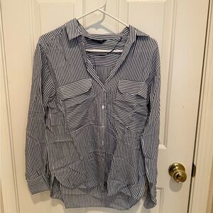 Zara Blue and White Striped Blouse